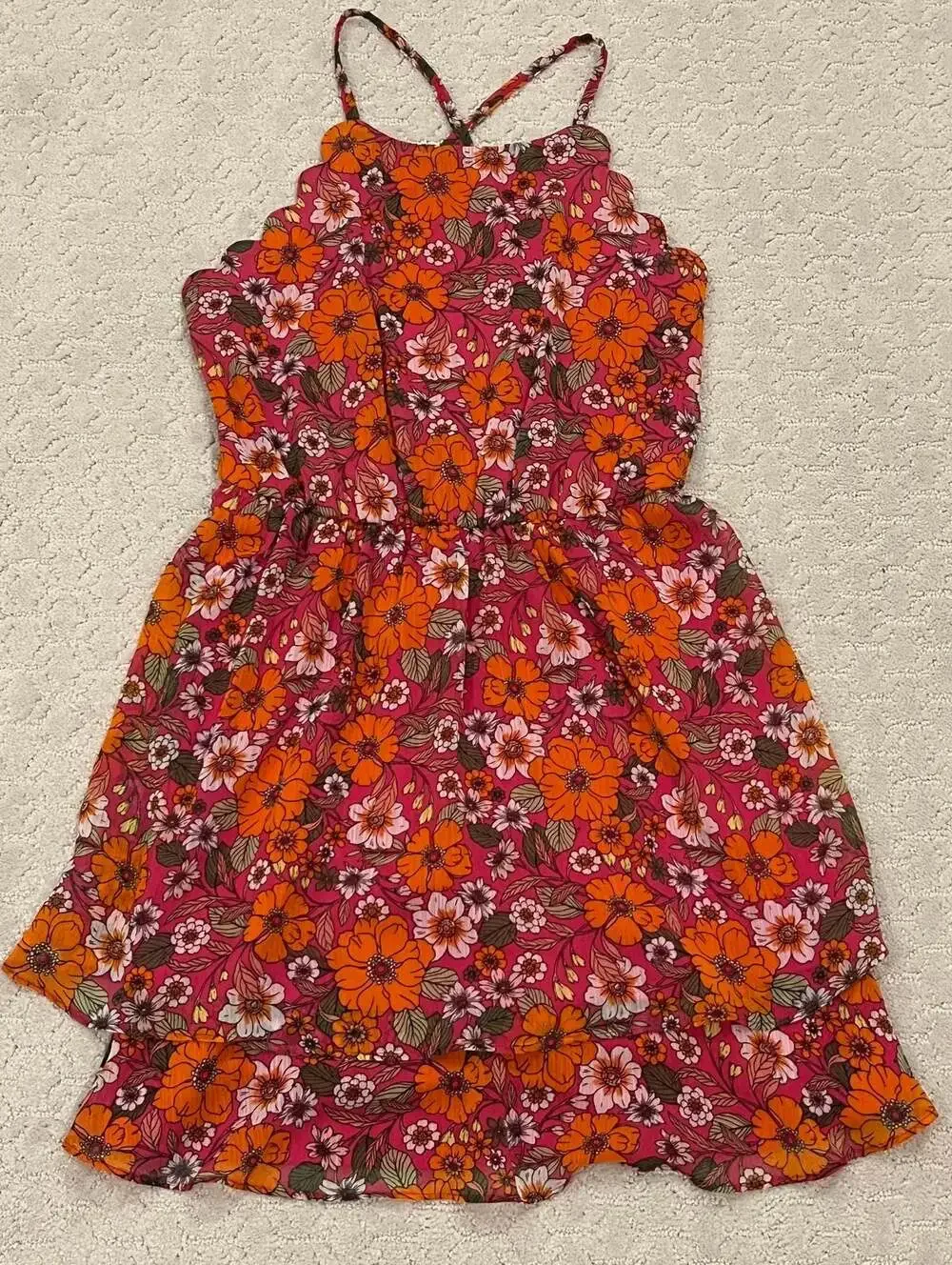 by&by Floral Print Scalloped Hem Sleeveless Mini Dress Size S NWT